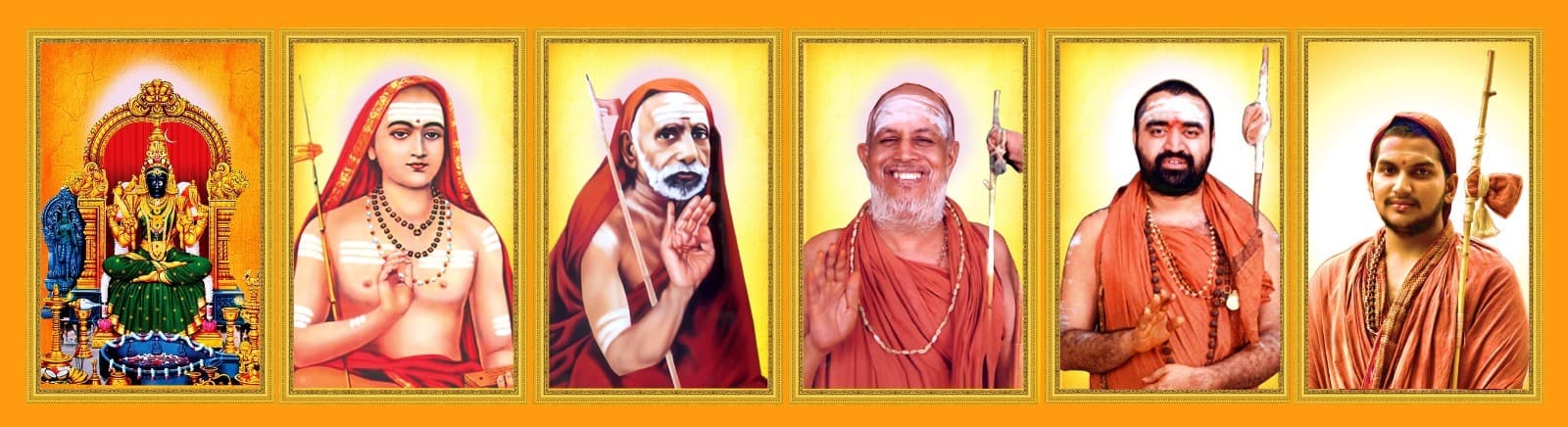 Sri Kamakshi Devi with the Acharyas of the Kanchi Kamakoti Peetham, whose lineage the university is founded upon.